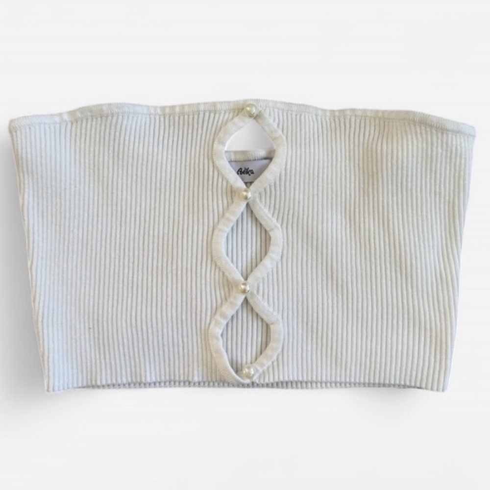 White Tube Top with Pearl and Cut Out Details